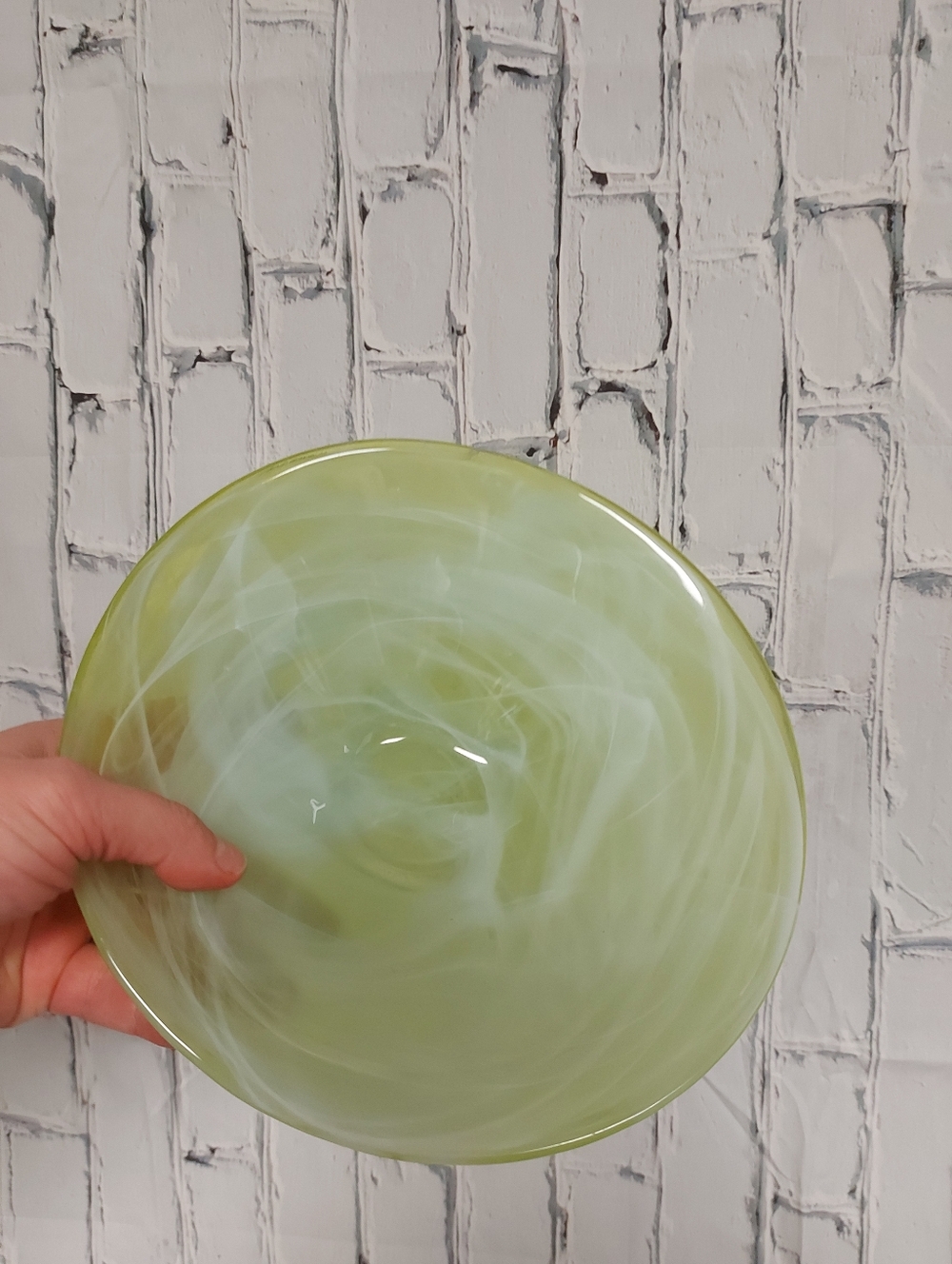 Green Swirl Art Glass Footed Bowl